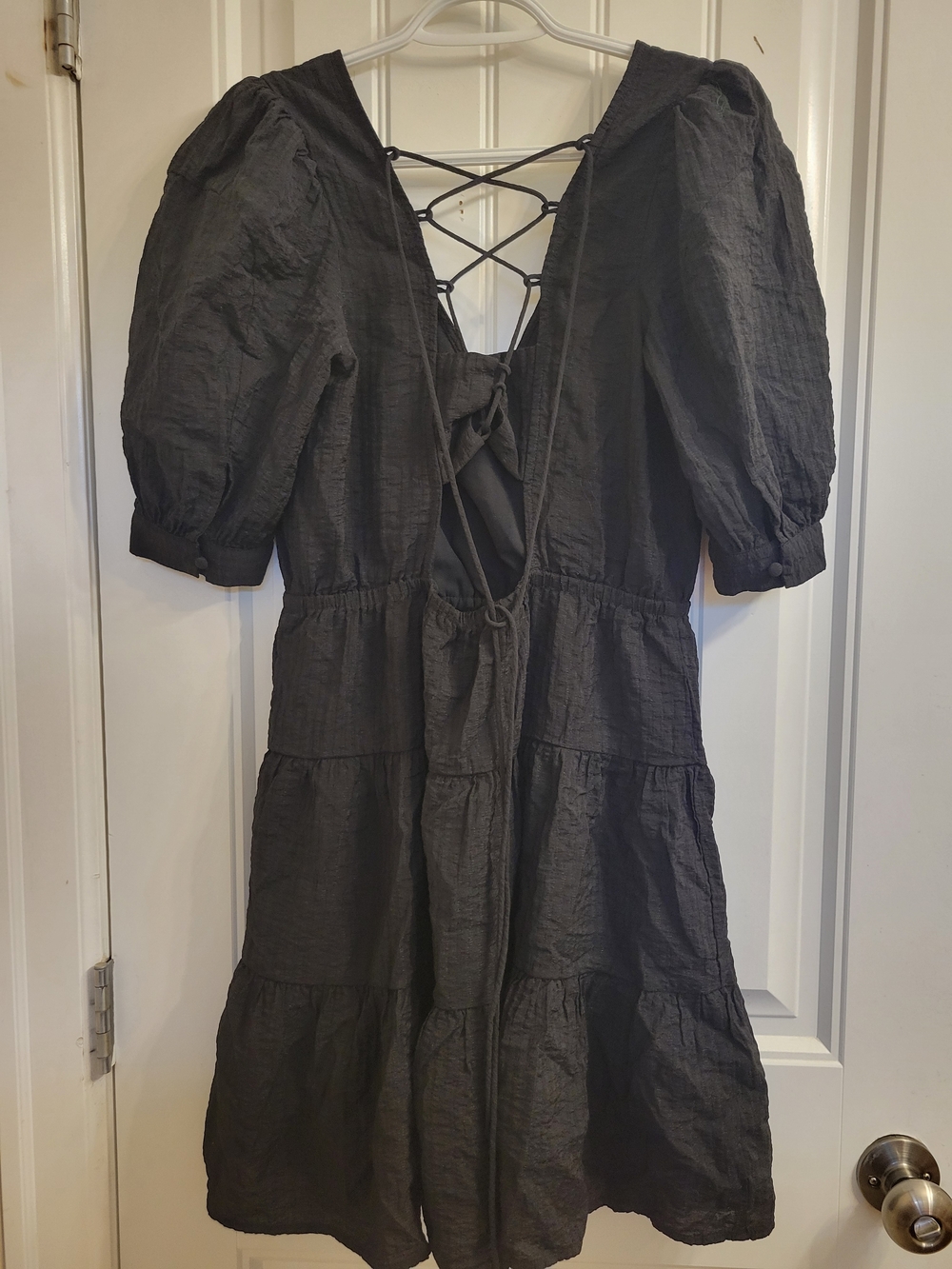 2/$25 Reitmans Black Tiered Midi Dress with Lace-Up Back